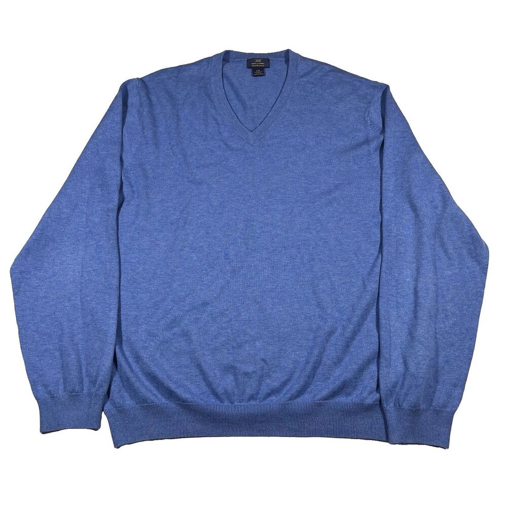 Brooks Brothers 346 Supima Cotton V Neck Sweater Blue XXL